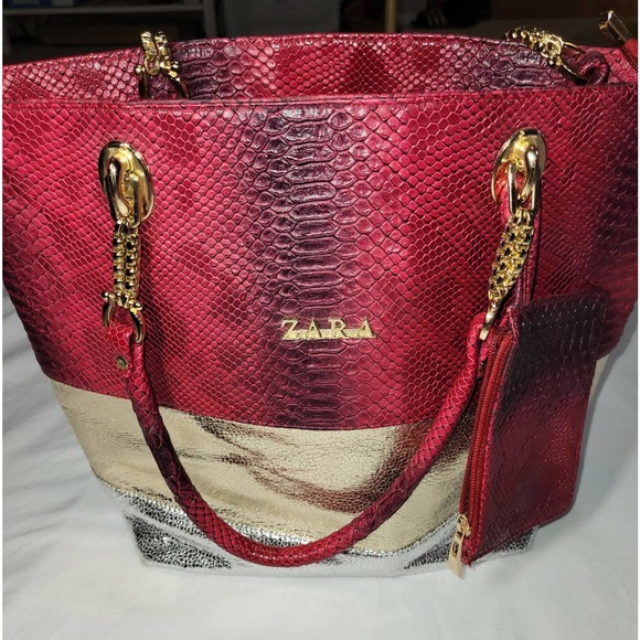 Zara, Bags, Zara Red Snakeskin Purse